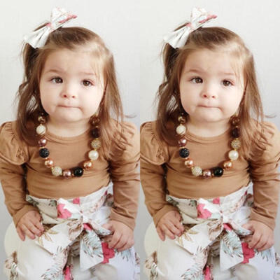 

2018 Newborn Baby Girl Floral Costume Long Sleeve Tops T-shirt Pants Hat Clothes