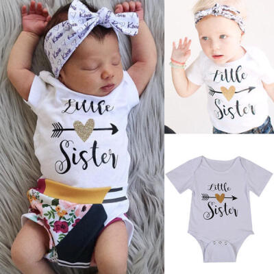 

Newborn Infant Baby Girl Little Sister Print Romper Bodysuit Summer Outfit 0-24M