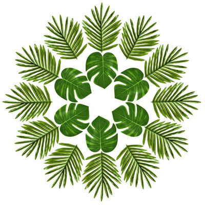 

UpperX 24Pcs Tropical Palm Leaves Luau Artificial Simulation Tropical Monstera Plant Leaves for Hawaiian Safari Jungle Beach Theme