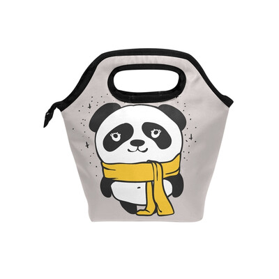 

Lunch Tote Bag Scarf Panda Travel Picnic Insulated Lunch Handbags Portable Zipper Lunch Bag Box