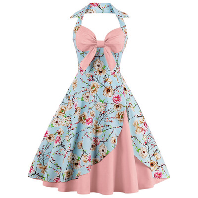 

Halter Neck Floral Pin Up A Line Dress