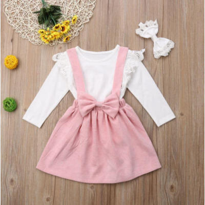 

AU Newborn Baby Kids Girl Lace Romper TopsPink Skirts DressHeadband Outfits