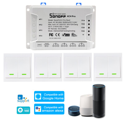

1PCS SONOFF 4CH Pro R2 ITEAD RF 433MHz 4 Gang WiFI Switch 3 Working Modes InchingSelf-LockingInterlock WiFi Smart Switch Compati