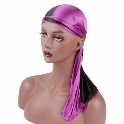 

Men Women Satin Breathable Bandana Hat Silky Durag Rag Long Tail Headwrap New