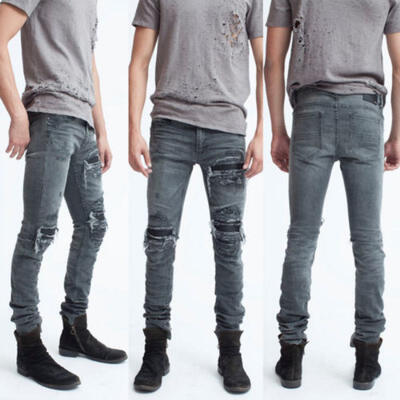 

Men Stylish Ripped Jeans Pants Rock Skinny Slim Straight Denim Trousers USA