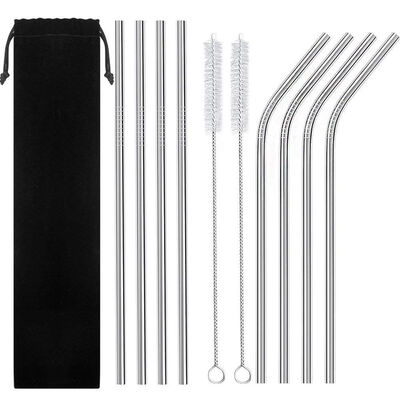 

UpperX Set of 8 Stainless Steel Drinking Straws 6 mm Reusable Metal Drinking Straws Set of 8 with 2 Cleaning Brush