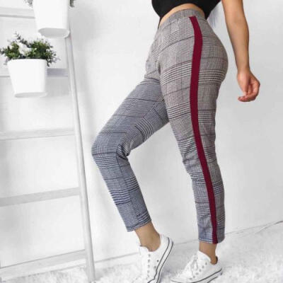 

Womens Stretch Skinny Plaid Slim Jeggings High Waist Pencil Pants Trousers