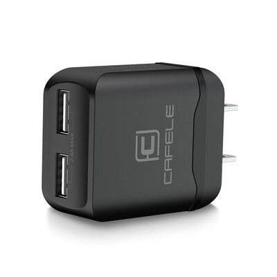 

Cafele EU Plug Dual USB Charger DC 5V 24A 12W Universal Portable Travel Wall Adapter Mobile Phone Charger for iPhone Laptop