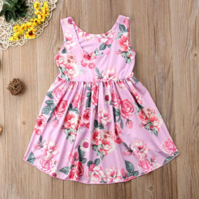 

Baby Girls Long Tail Floral Dress Princess Party Pageant Dresses Kids Sundress
