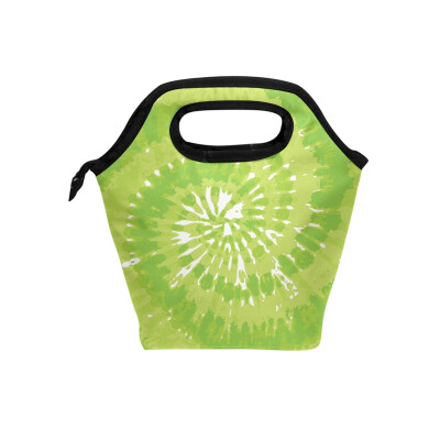 

Lunch Tote Bag Green Circle Travel Picnic Insulated Lunch Handbags Portable Zipper Lunch Bag Box