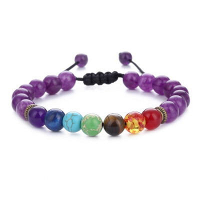 

Seven chakra energy stone bracelet natural green gold stone tiger eye can be adjusted to weave yoga wheel bracelet health care bra