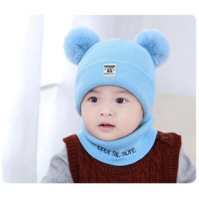 

Newborn Baby Boy Girl Winter Warm Double Fur Pom Bobble Knit Beanie Hat Cap 2PCS