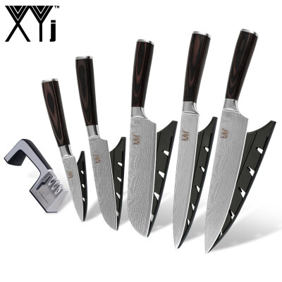 

XYJ Stainless Steel Kitchen Knives Color Wood Handle Cooking Tool 4 in 1 Professional Kitchen Knife Sharpener