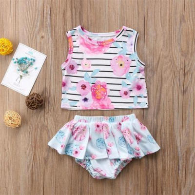 

2PCS Toddlers Kids Baby Girls Tank TopsPants Shorts Dress Outfits Clothes Set
