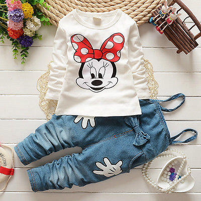 

Niña bebé Minnie Mouse CamisetaBib Denim Pantalones Trajes Set Ropa 1-5Y