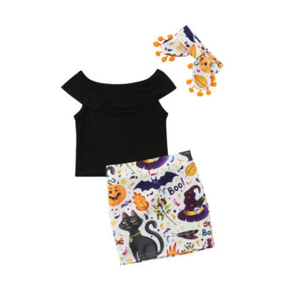 

Canis Toddler Kids Baby Girls Halloween Tops T-shirt Skirt Headband Outfits Set