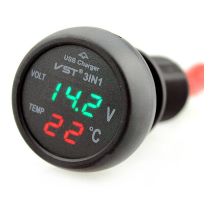 

Multifunction Car Digital Voltmeter Thermometer USB Car Charger 3 in1