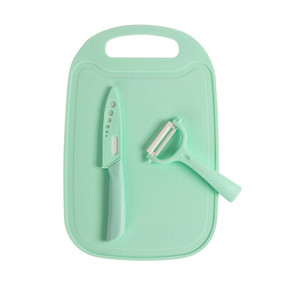 

Tianmei Youke TEENUNIX baby food supplement cutter food grinder childrens food supplement machine cut fruit knife cutting cutting board three-piece baby ceramic kitchen household peeler morning fog green