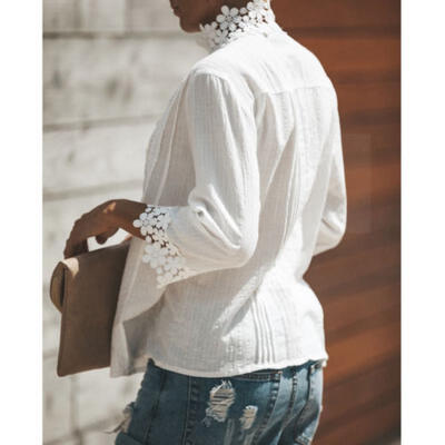 

UK Fashion Women Sweet Cotton Lace Top Loose Top Blouse Shirt UK Size 6-14