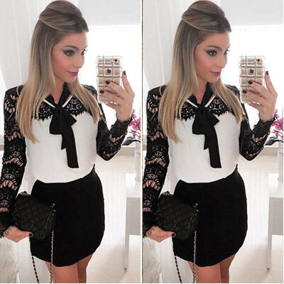 

Sexy Women Lace Long Sleeve Bodycon Party Evening Short Mini Dress Pencil Dress