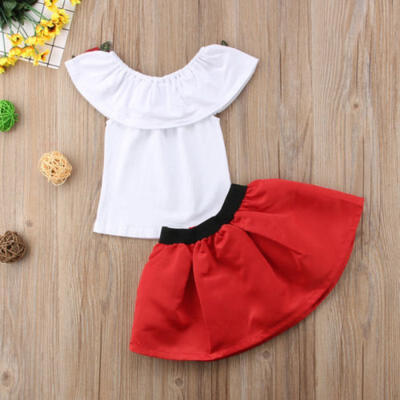 

3D Flower Kids Baby Girl Off Shoulder Tops Skirt Dress Outfits Clothes Summer AU