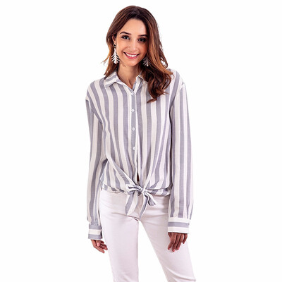 

New Womens Striped Blouse Casual Button Long Sleeve Fashion Bow Top