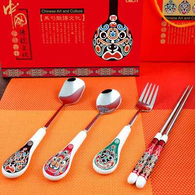 

Jingdong Supermarket Huaxian WorldCom HDST stainless steel quintessence Beijing opera mask tableware horse spoon face chopsticks spoon fork four sets