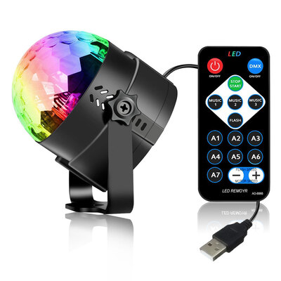 

YouOKLight 3W RGB Mini Magic Ball Colorful Car Stage Lights USB Voice Activated LED Disco Crystal Rotating Lamp