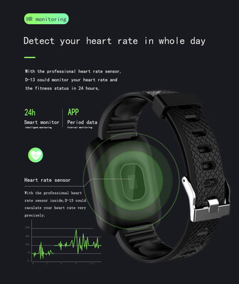 

D13 Smart Watch Intelligence Bracelet Fitness Tracker Heart Rate Blood Pressure Monitor Smart Band IP67 Waterproof Sports USB Char