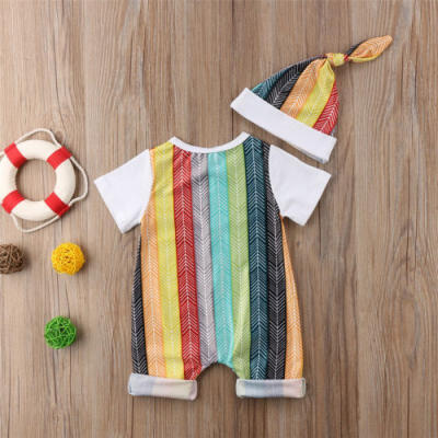 

Canis Toddler Kid Baby Boy Girl Striped Romper Bodysuit Jumpsuit Hat Outfits Set