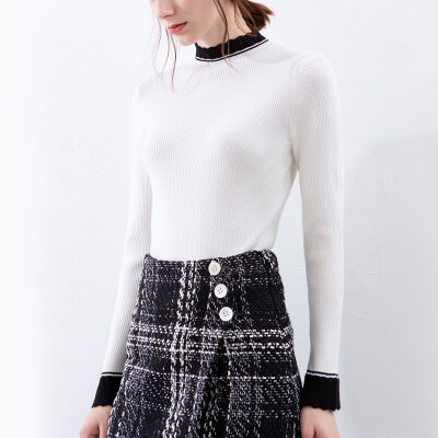 

Canvaus Elegant Casual Knitted Sweater Women Autumn Winter Butterfly Long Sleeve Ruffles Turtleneck Pullover Mujer FS365A