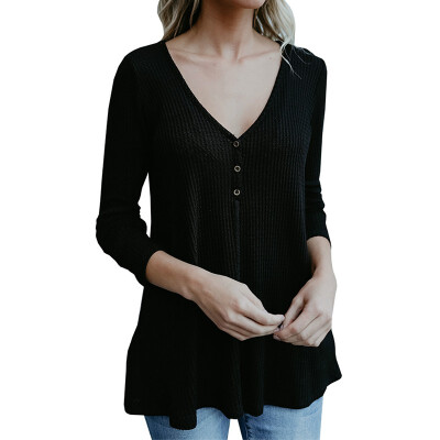 

V-neck Button Decoration Long Sleeves Top