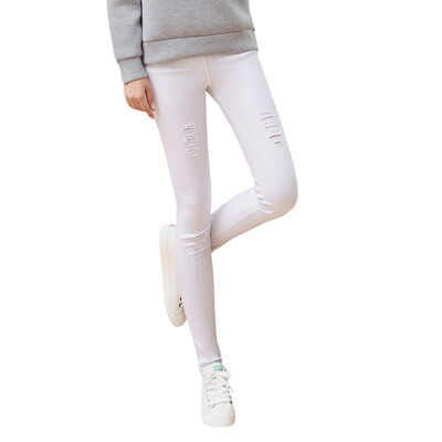 

Antarctic nanjiren broken pants nine cents feet pants Korean version of candy color wild was thin white XXL