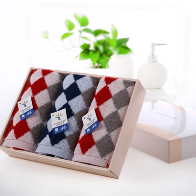 

KINGSHORE GA1096 100 Cotton Face Towel 3-Pack RedBlue Diamond Checks