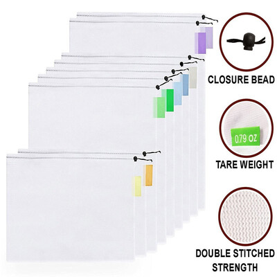 

Outdoor Premium Reusable Mesh Produce Bags Set of 9 Superior Double-Stitched Strength
