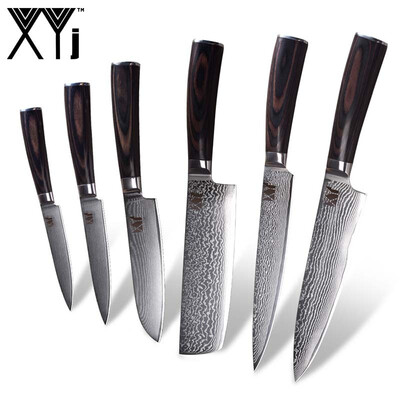 

XYj Damascus Knife 8" 8" 7" 5" 5" 35" Color Wood Handle Kitchen Knife 73 Layers Damascus Steel Knife