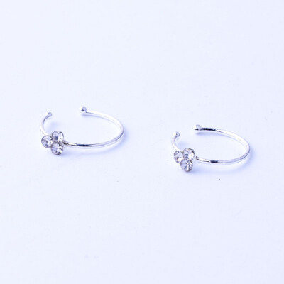 

Crystals Flower charm Nose Silver Hoop Stud Ring 925 silver jewelry