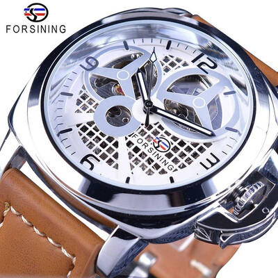 

Forsining Windmill Designer Brown Suede Strap Men Watch Top Brand Luxury Automatic Skeleton Watch Sport Military Watch Clock Men