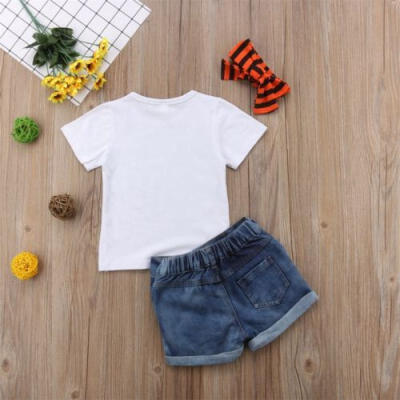 

3PCS Toddler Kids Baby Girl Short Sleeve Top T ShirtShorts Clothes Outfit Set