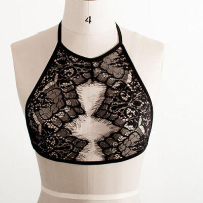 

UK Floral Lace Bralette Bustier Crop Top Sheer Soft Mesh Triangle Unpadded Bra