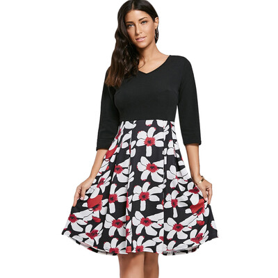 

Floral Print Fit&Flare Dress with Pockets