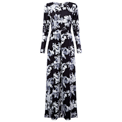 

Autumn Runway Maxi Long Sleeve Retro Floral Print Vintage Floor Length Party Formal Maxi Dress Plus Size