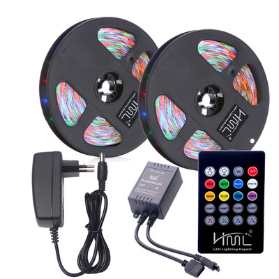 

HML 2pcs 5M Waterproof 24W RGB SMD2835 300 LED Strip Light - RGB COLOR with IR 20 Keys Music Remote Control&EU Adapt