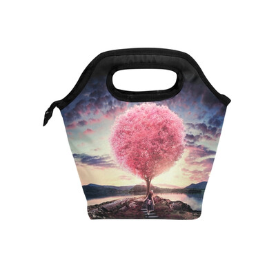 

Lunch Tote Bag Pink Tree Travel Picnic Insulated Lunch Handbags Portable Zipper Lunch Bag Box