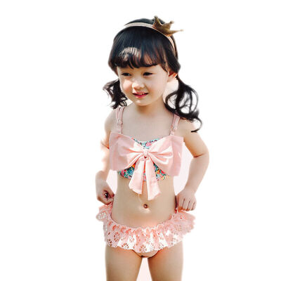 

QIHAI 6608-2 Children&39s swimsuit split two-piece cute little princess floral swimwear girl pink XL code