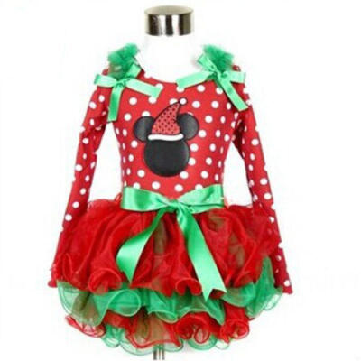 

Kids Baby Girls Xmas Long Sleeve Polka Dot Lace Tutu Dress Skirt Outfits UK