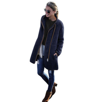 

Womens Winter Fluffy Fleece Jacket Cardigans Zip UP Pocket Outwear Overcoat S-XL