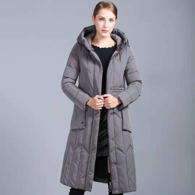 

Winter down jacket womens new big patch pocket light luxury high-end hooded long thick warm coat