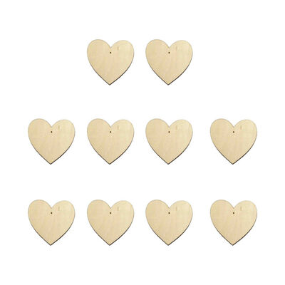 

UpperX 10 X Wooden Heart Shapes Large Plain Wood Craft Tags With Hole 10Cm