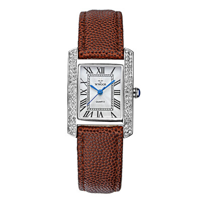 

WWOOR 2016 Fashion Brand Luxury Women Watches Diamond Rhinestone Genuine Leather Strap Quartz Ladies Casual Wristwatch 30M Water-P